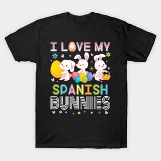 Color Flower Easter Eggs Happy Me I Love My Spanish Bunnies T-Shirt